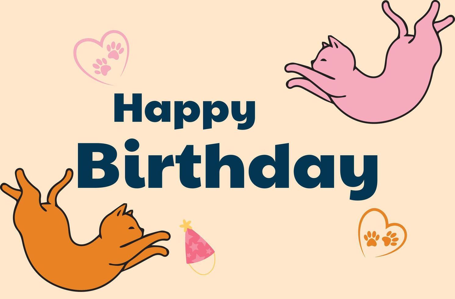HAPPY Birthday MINIMAL FLAT DESIGN with doodle cat character vector