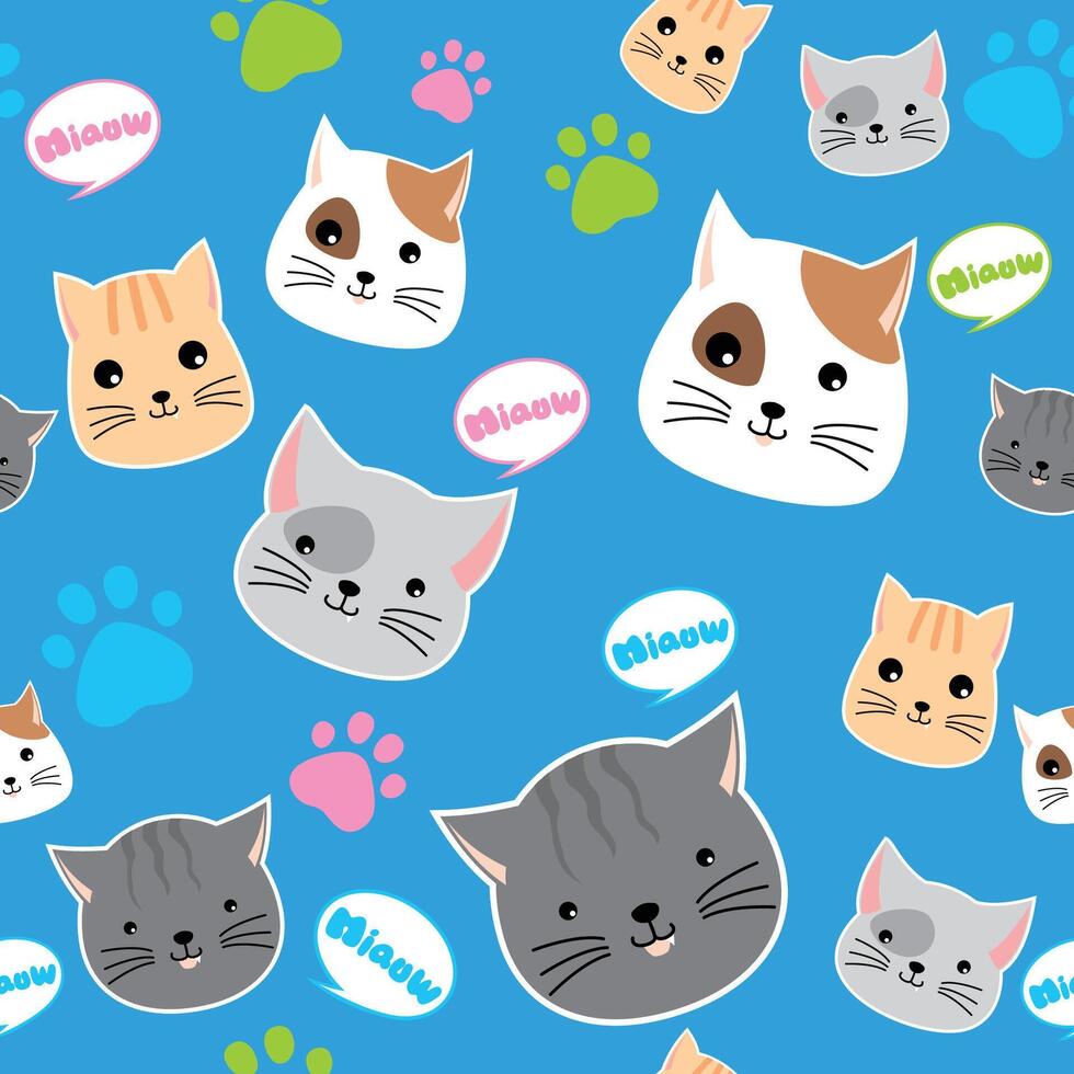 Seamless Pattern Cute Little Kitty vector