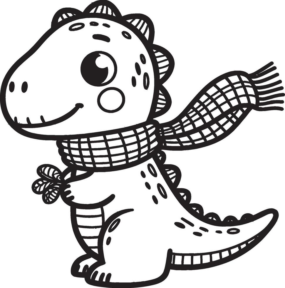 Cute dinosaur with scarf coloring page vector