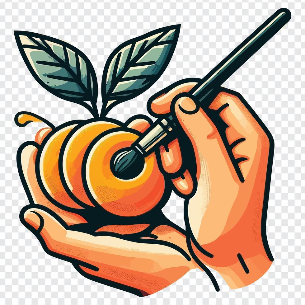 Orange peel with a brush and a paintbrush in the hand vector