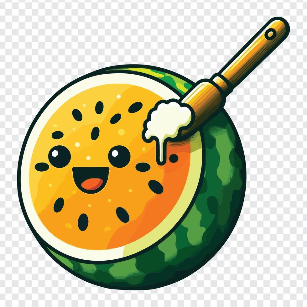 A cartoon watermelon with a spoon and a smile vector