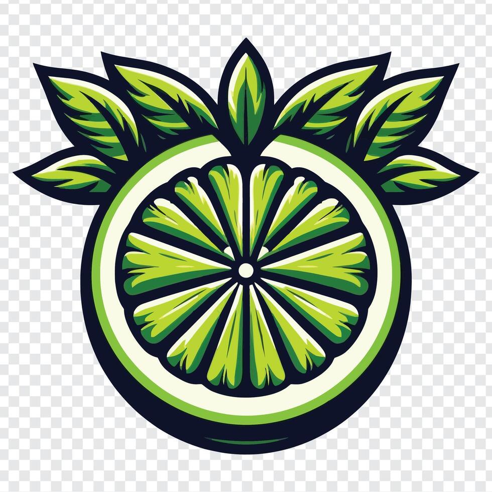 A lime with leaves on it, with a green background vector