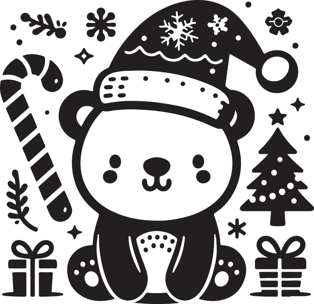 Christmas bears in sweaters with presents black and white illustration holiday cards vector