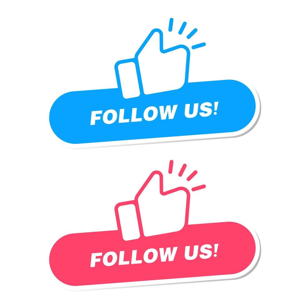 Blue and red Follow Us buttons with thumbs up icons,social media symbols for like,follower actions, online sign for increasing followers,advertising media icons for digital platforms,button design vector