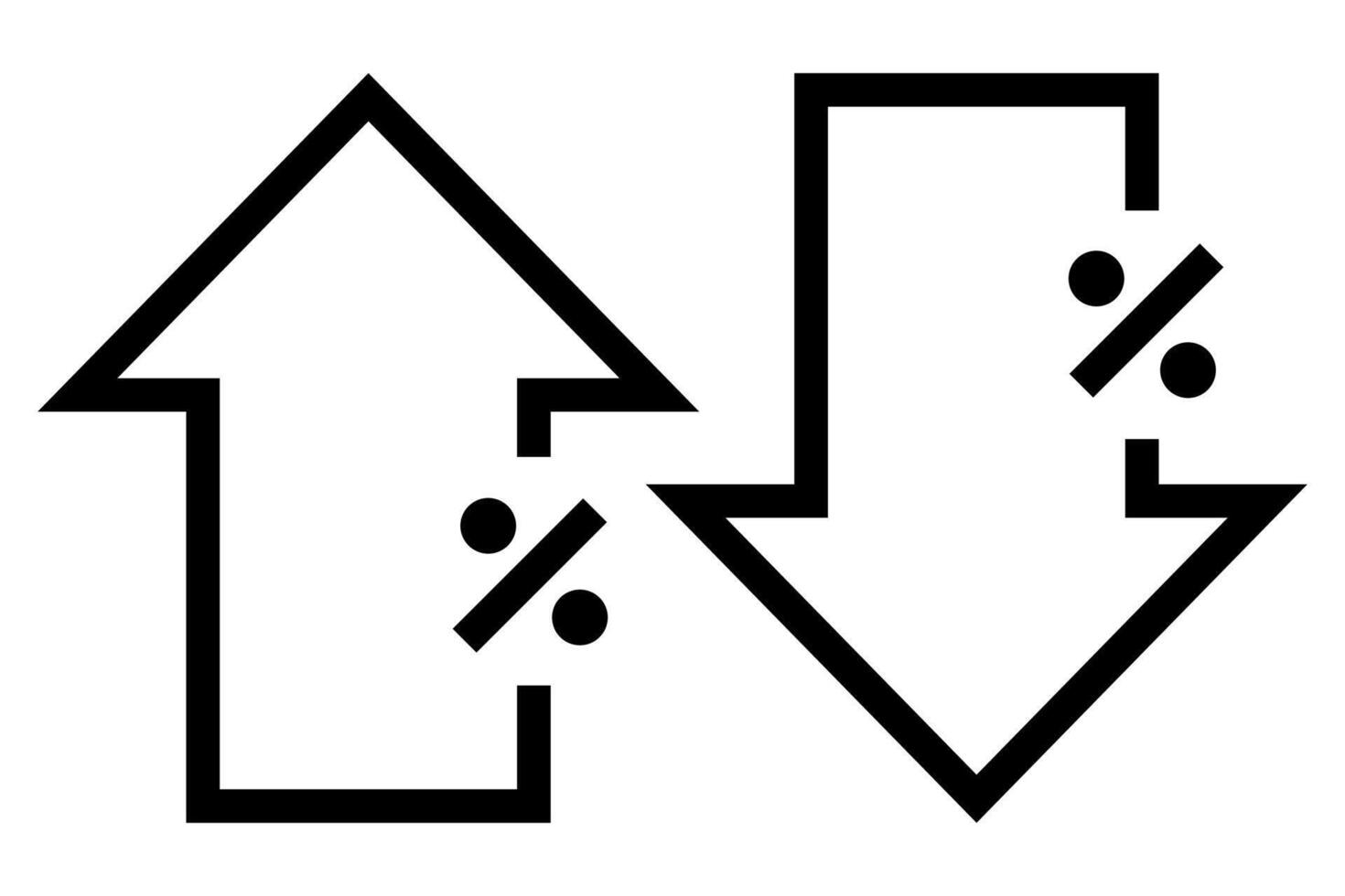 Black arrows pointing up and down, percentage symbols for investment income gain, finance icons, elements for business, illustrating profit growth, declining and growing graph icons, finance area vector