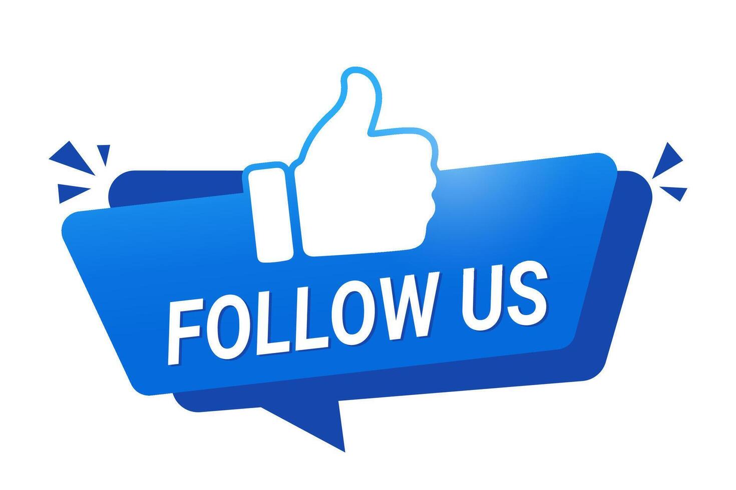 minimal illustration featuring social media buttons, blue labels, and a thumb-up hand icon with phrases such as Follow us and Follower, designed to enhance social media engagement vector