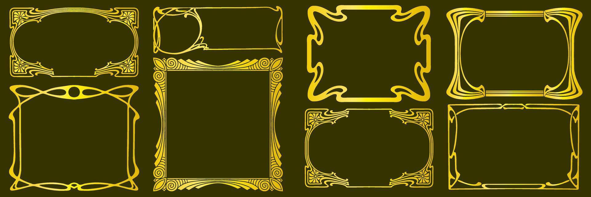 Frames with style Art Nouveau ornament golden set. vector