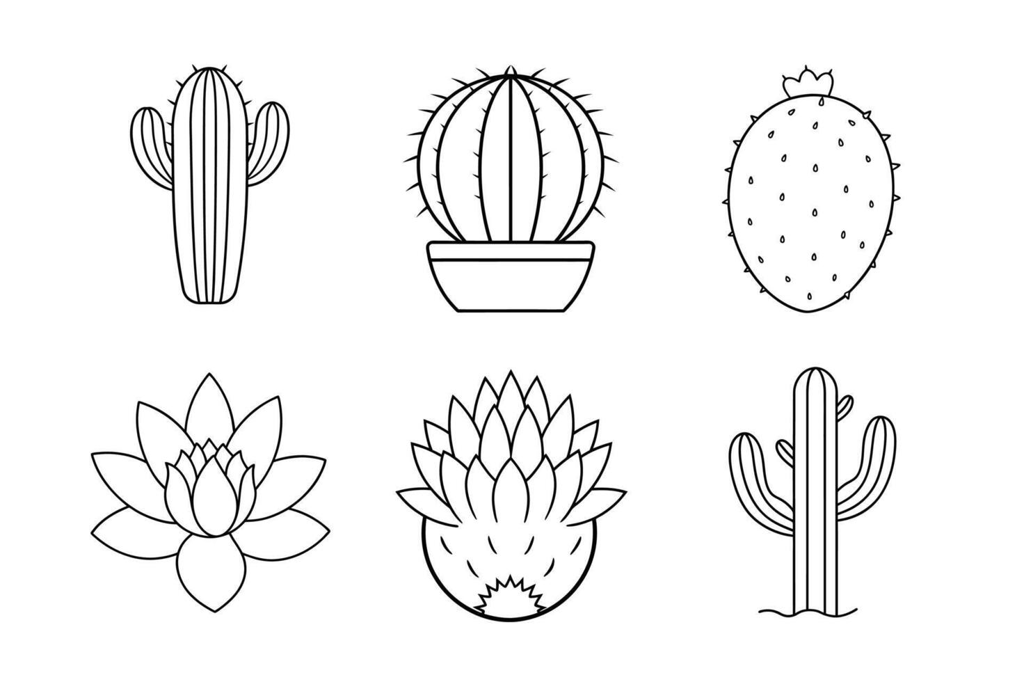 Minimalist Cacti Bundle Saguaro, Prickly Pear, Barrel, Organ Pipe, Hedgehog, and Cactus Flower vector