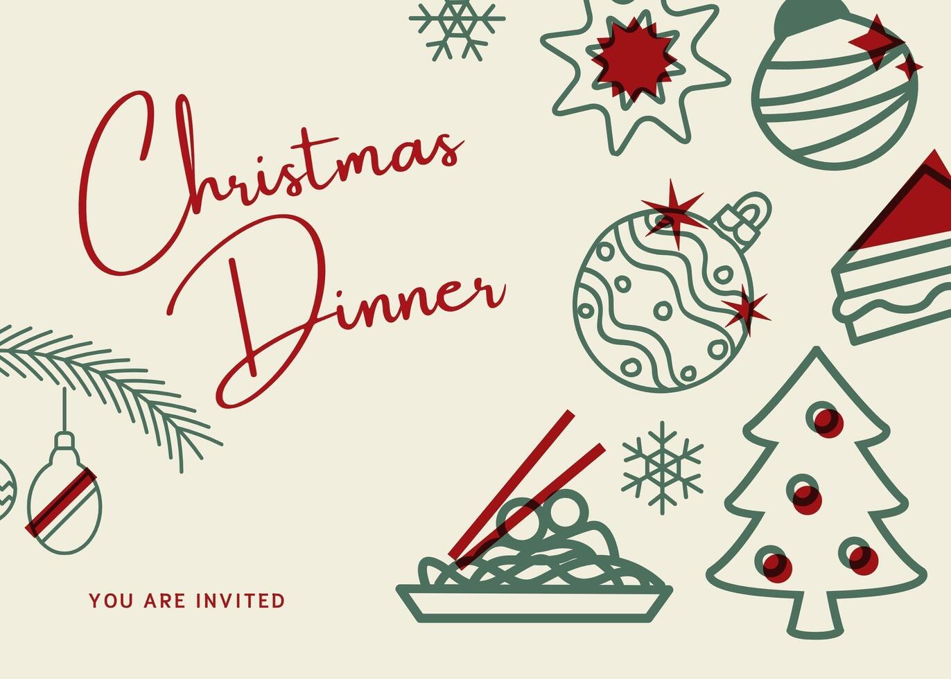 Christmas Dinner Invitation Horizontal Template