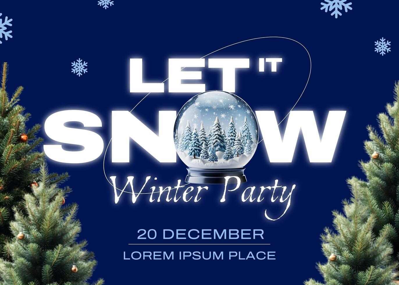 Blue Modern Winter Party Invitation with Snow Globe template