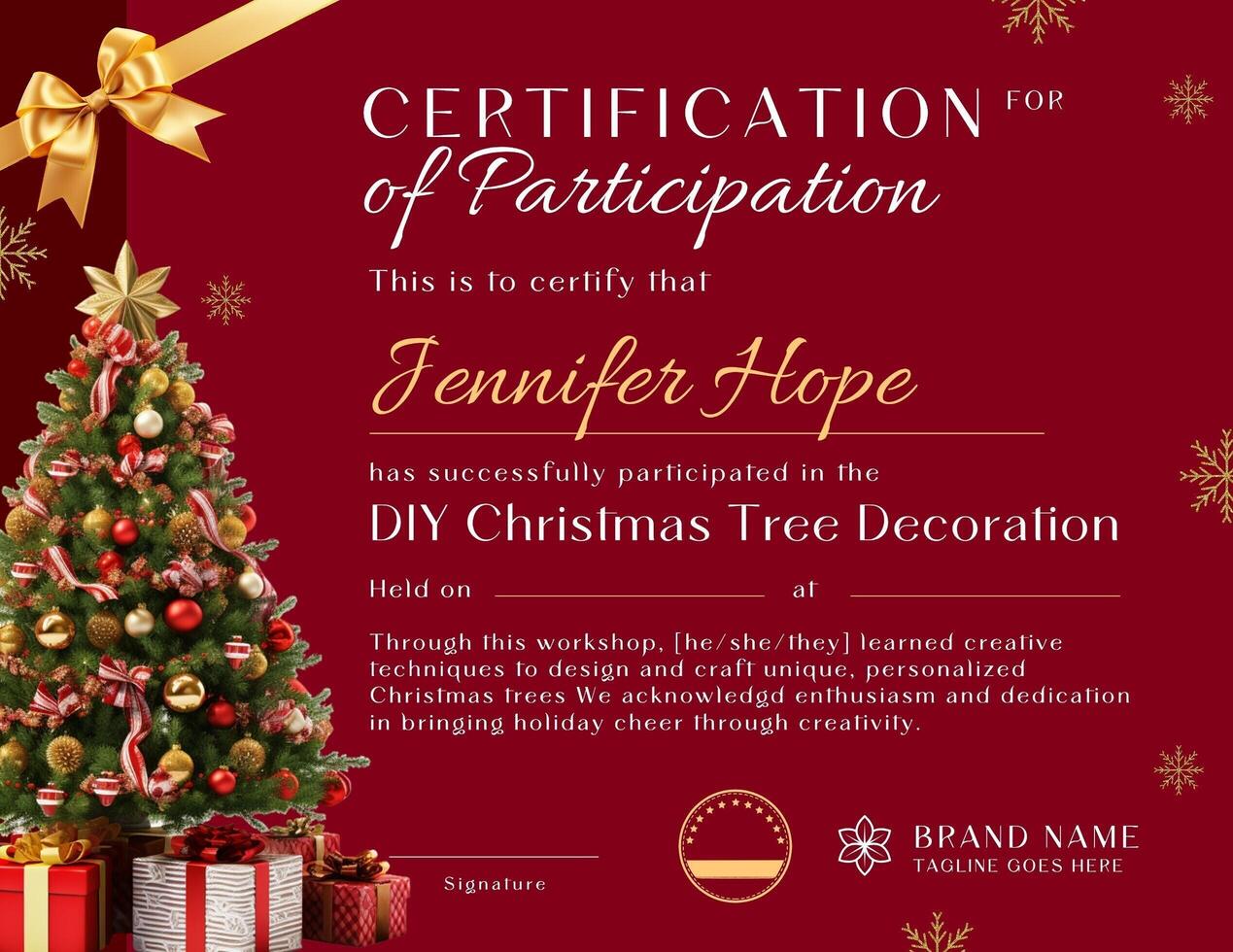 Elegant Red Christmas Certification Template for Christmas Workshop