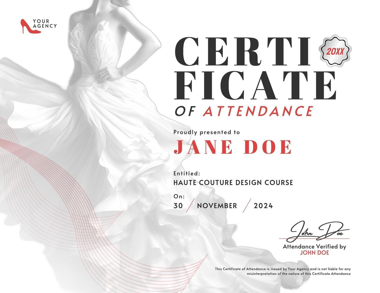 Haute Couture Modern Theme Certificate of Attendance template
