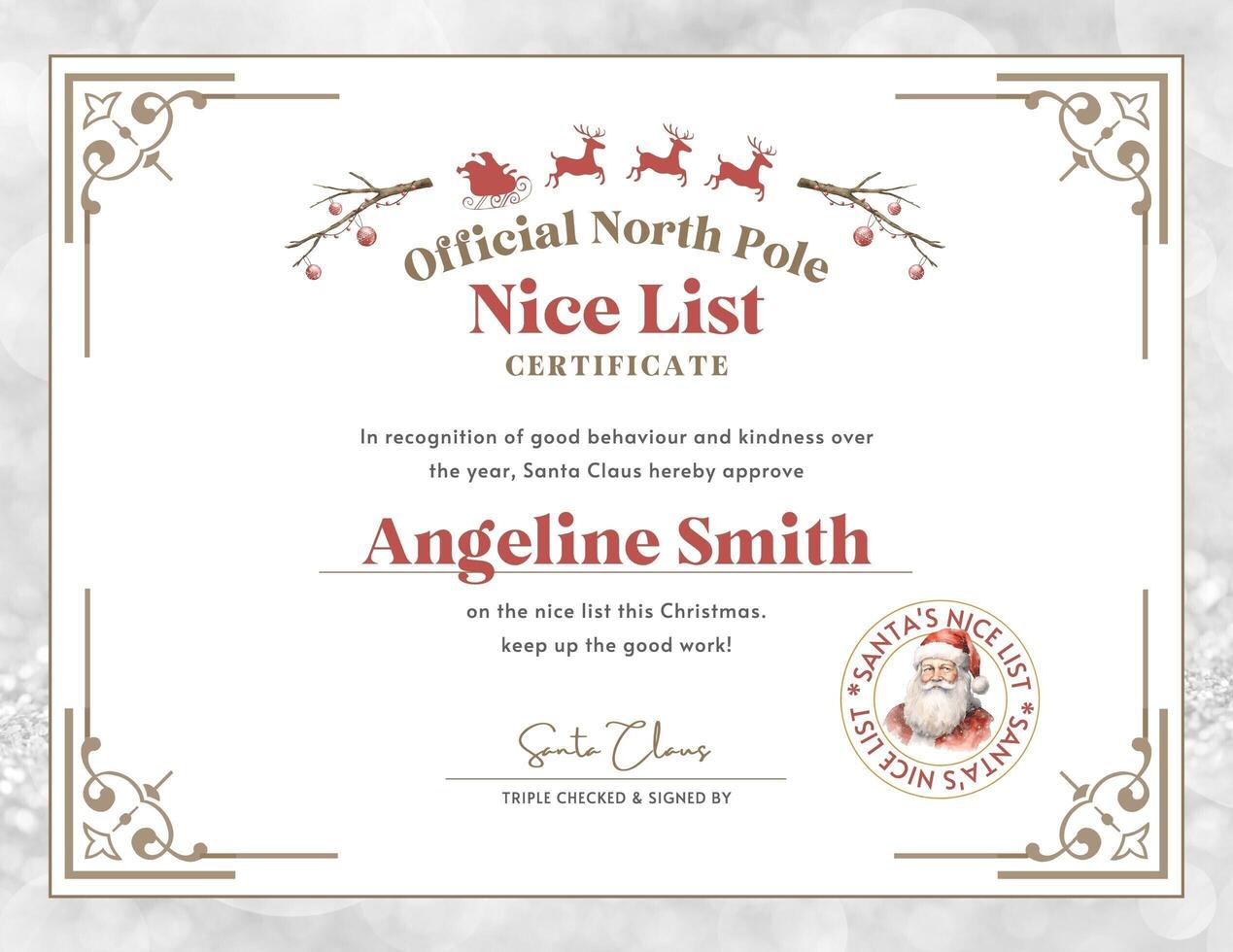 Santa's Nice List Certificate for Children's Christmas Party template