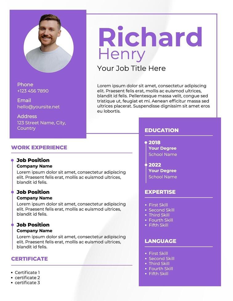 Creative Minimalist Purple Resume template