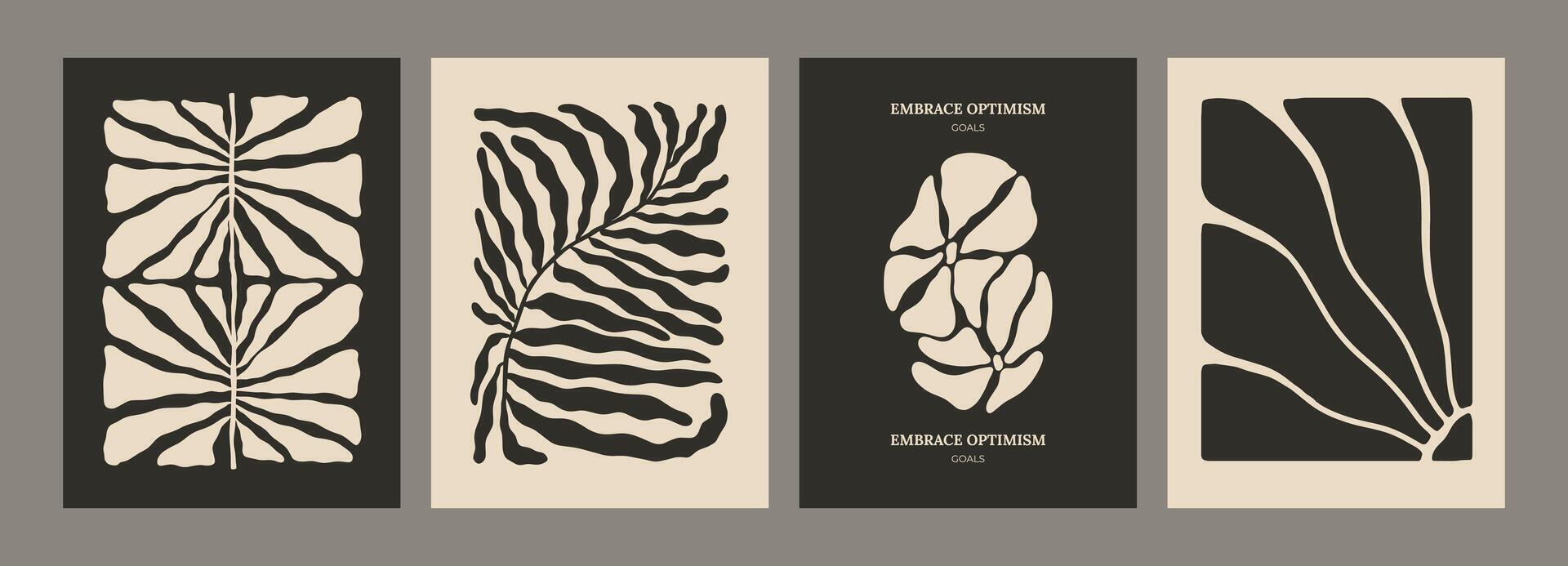 Trendy aesthetic posters with abstract groovy floral shape with flowers and leaves. Simple irregular wild plants. Black and White Naive funky prints for wall art. Boho summer illustrations vector