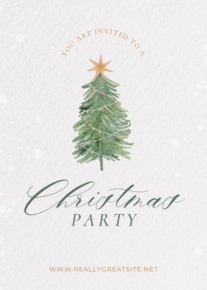 Christmas Tree Watercolor Party Invitation Greeting Card template