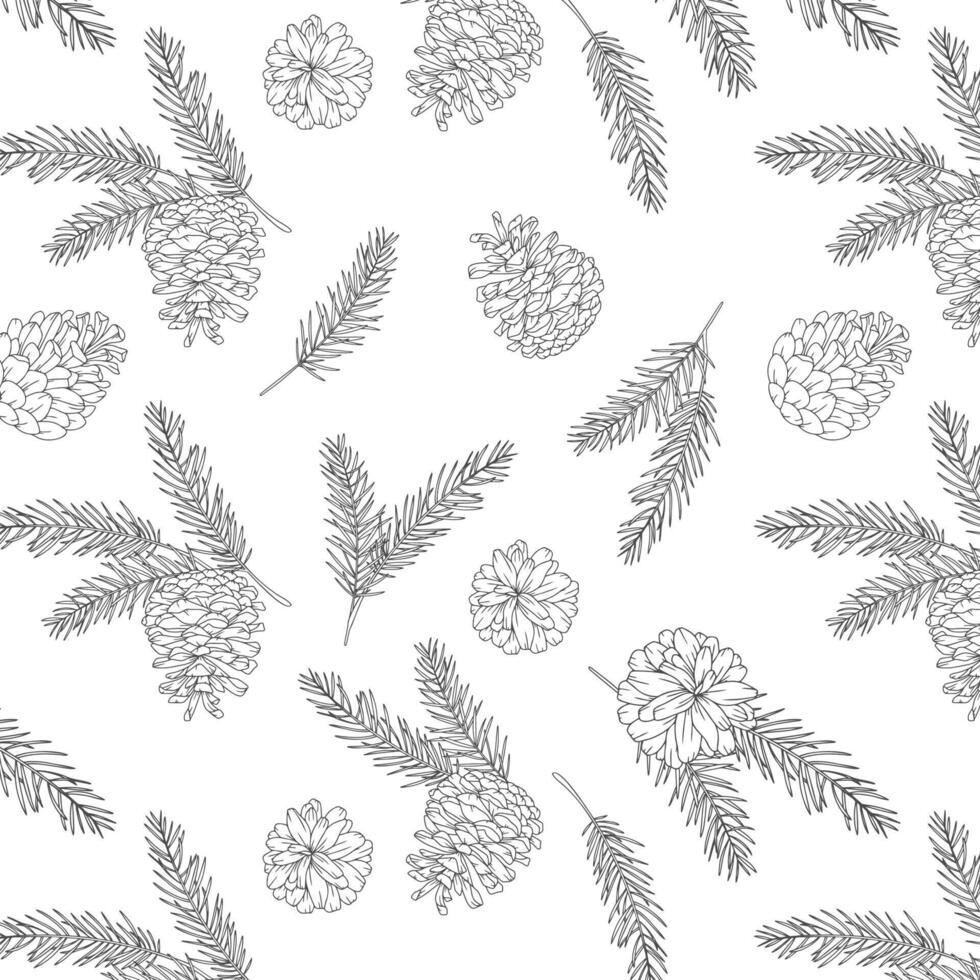 Christmas Background. Christmas Seamless Pattern with Trendy Greenery. Christmas Line Art. Winter greenery seamless pattern. Christmas pattern for luxury wallpapers, textile, cards, labels vector