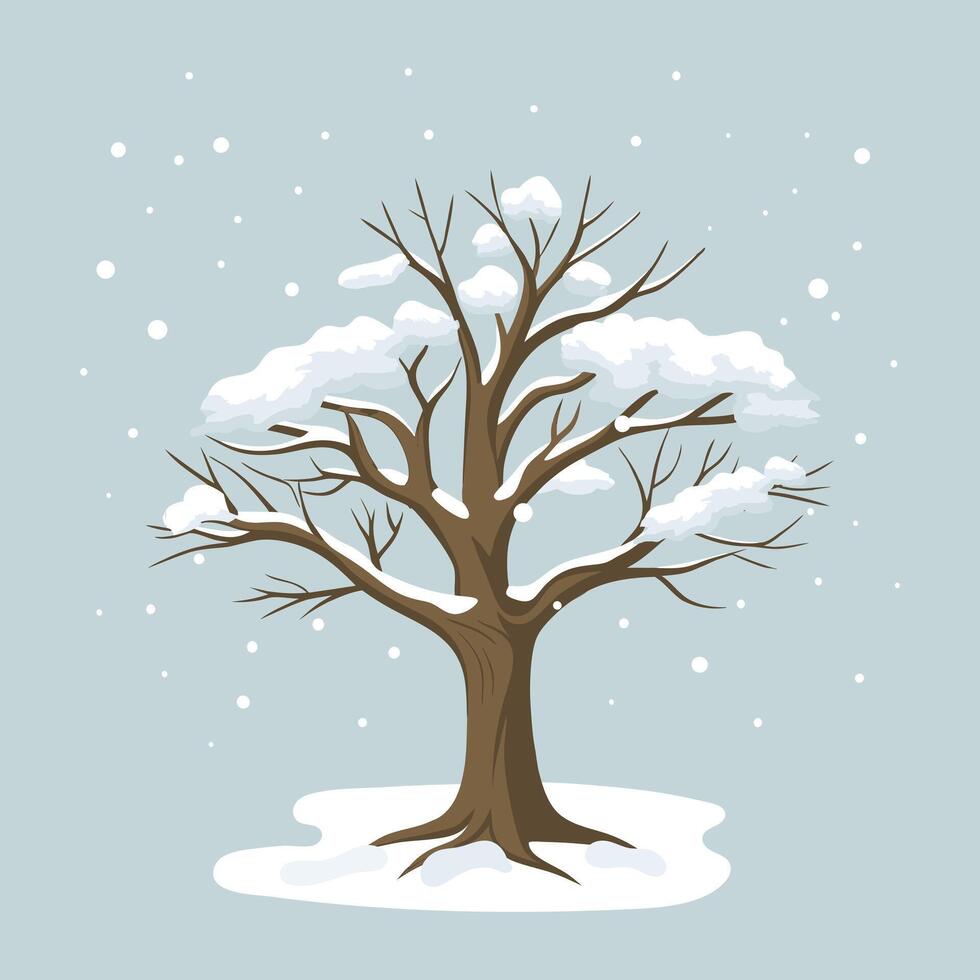 Winter tree covered with snow on a blue background. Illustration. vector