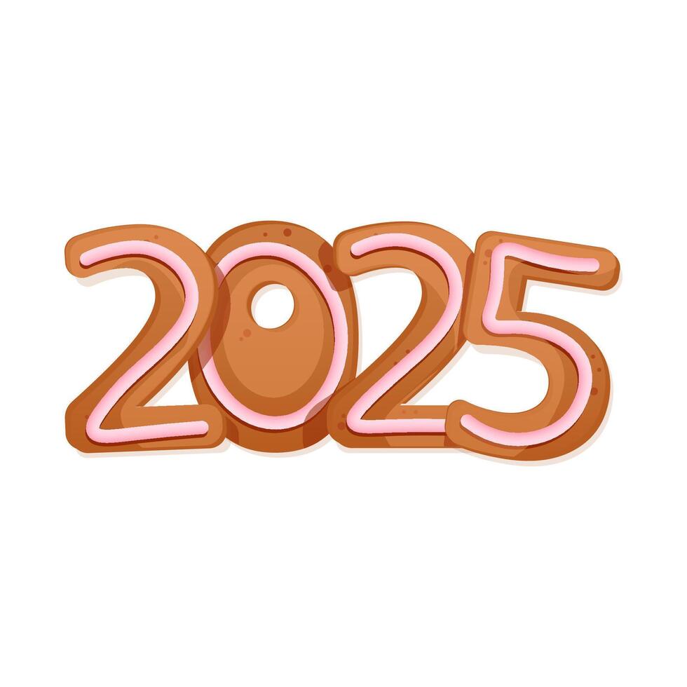 Christmas 2025 Year Numbers Decorated Gingerbread Cookies with Pink Icing vector