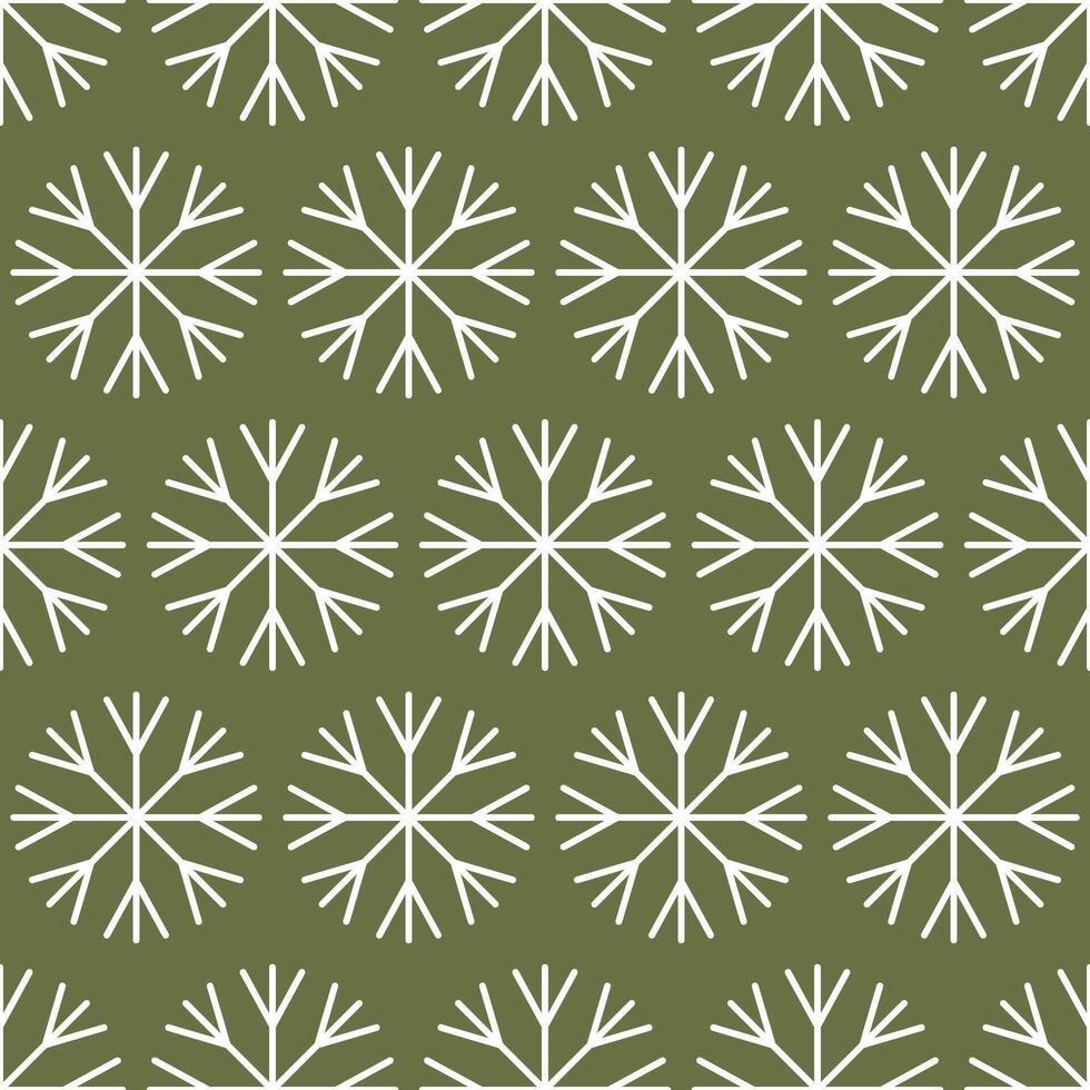 Seamless pattern of white snowflakes on a green background vector