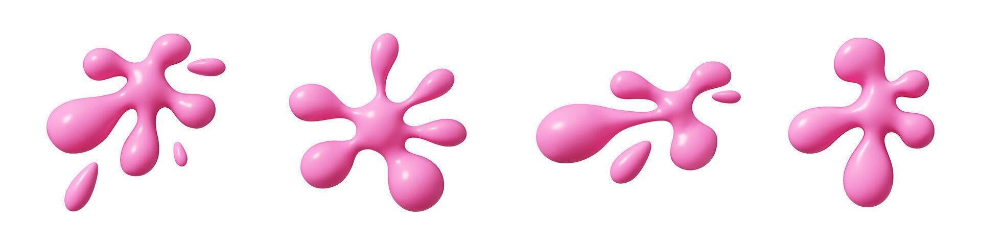 Fluid pink splatter shapes in abstract 3D set. vector