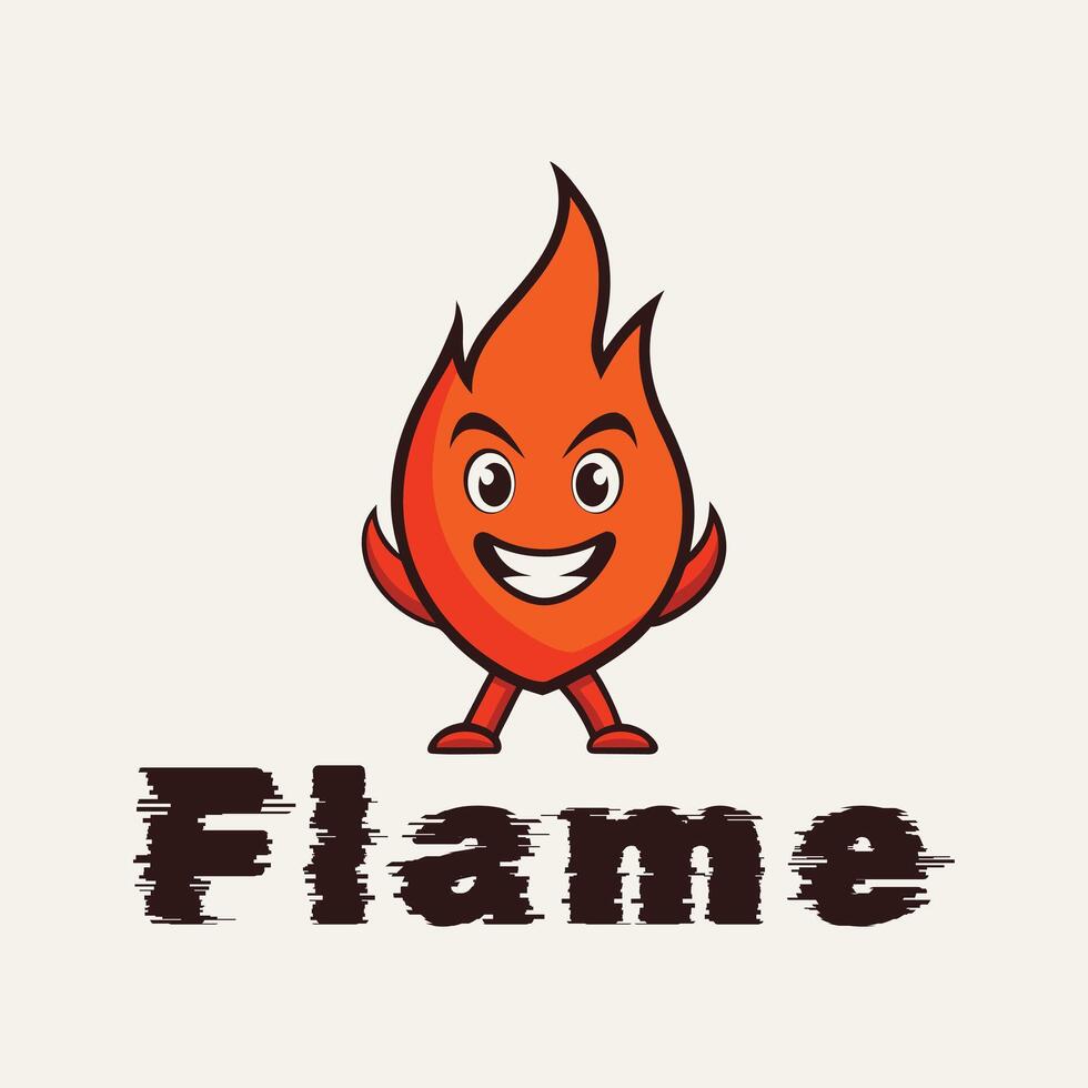 Smiling Flame Mascot Logo with Text - Playful Fire Character Design vector