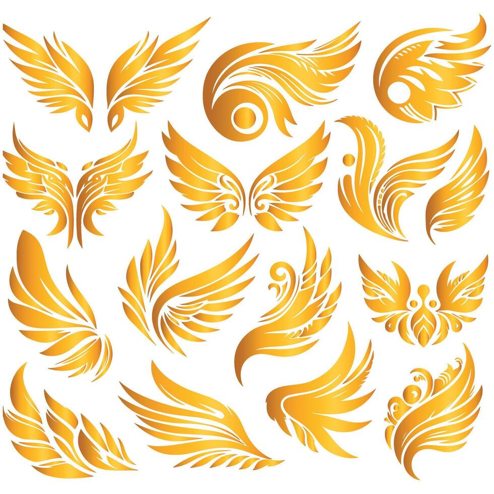 Golden wings set vector