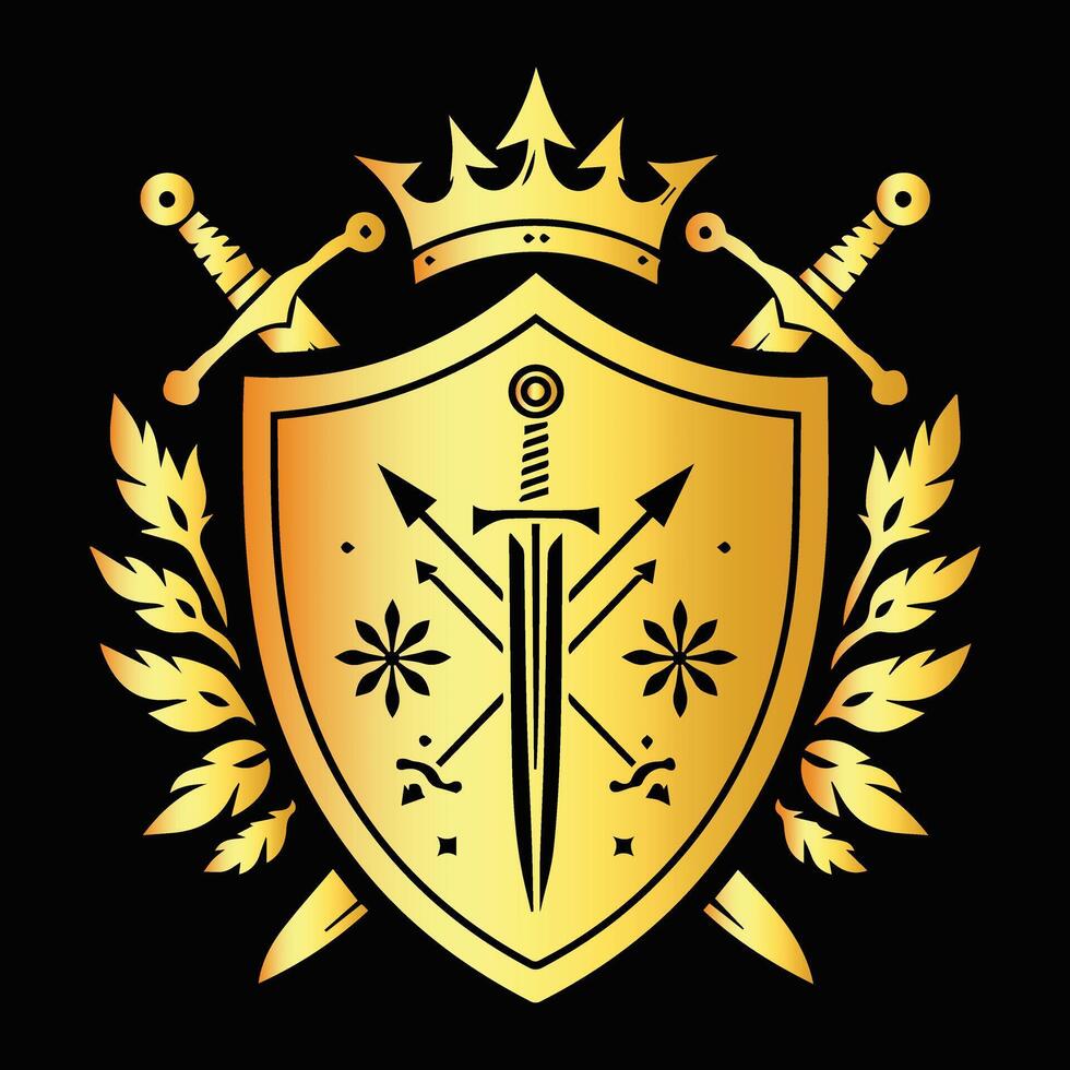 Collection of Shiny Golden Shields vector