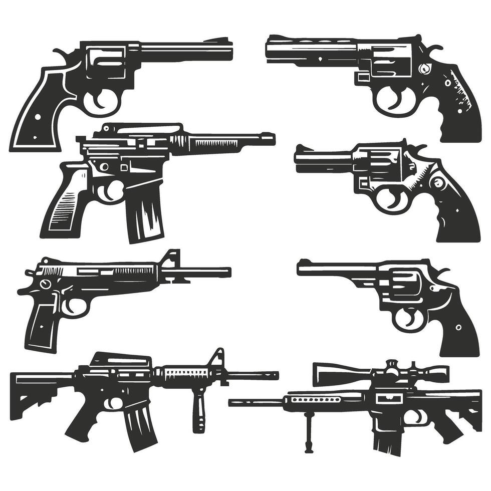 Guns Monochrome Set vector