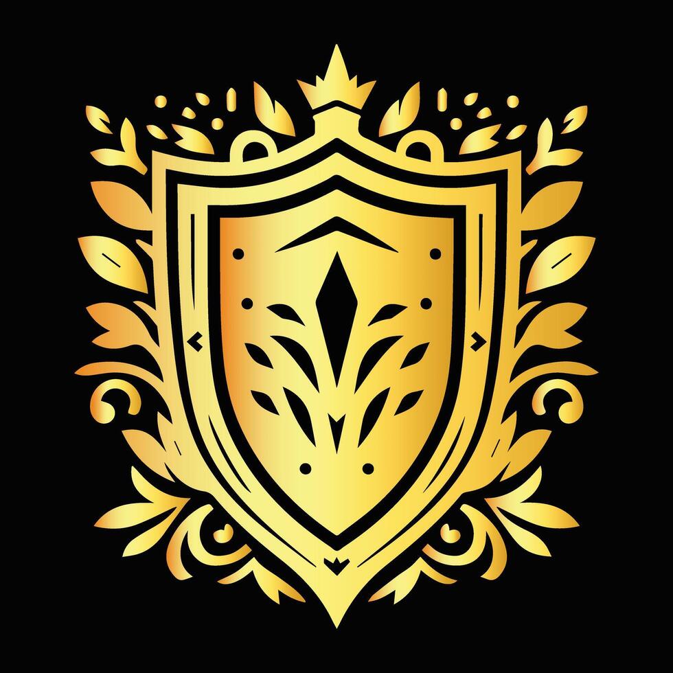 Collection of Shiny Golden Shields vector