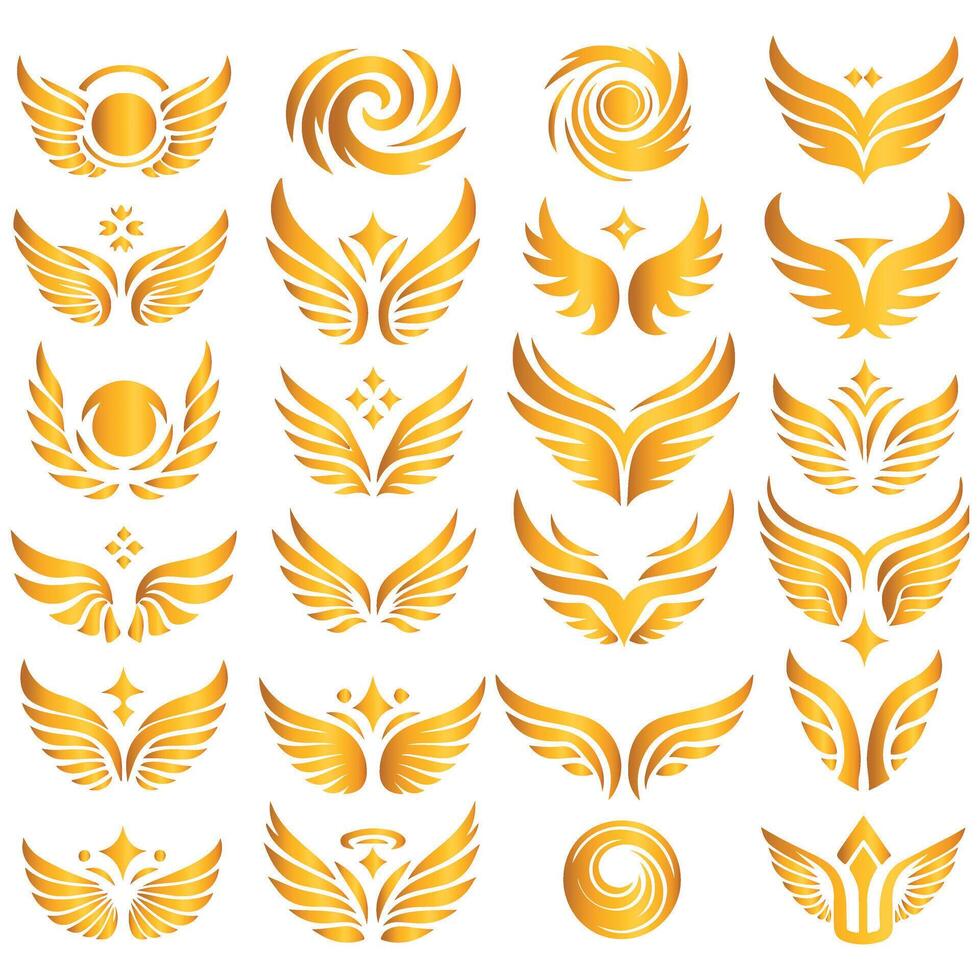 Golden wings icon set vector