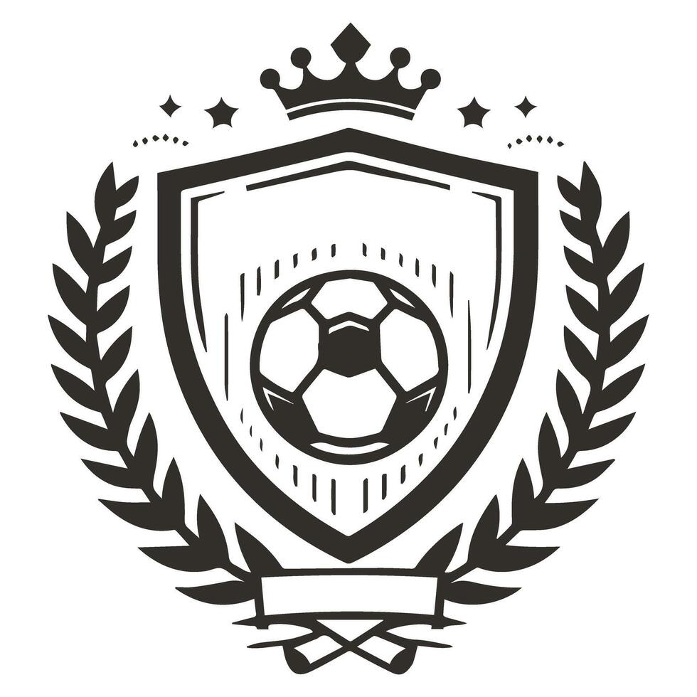 A soccer ball in a shield with a crown and laurel wreath vector