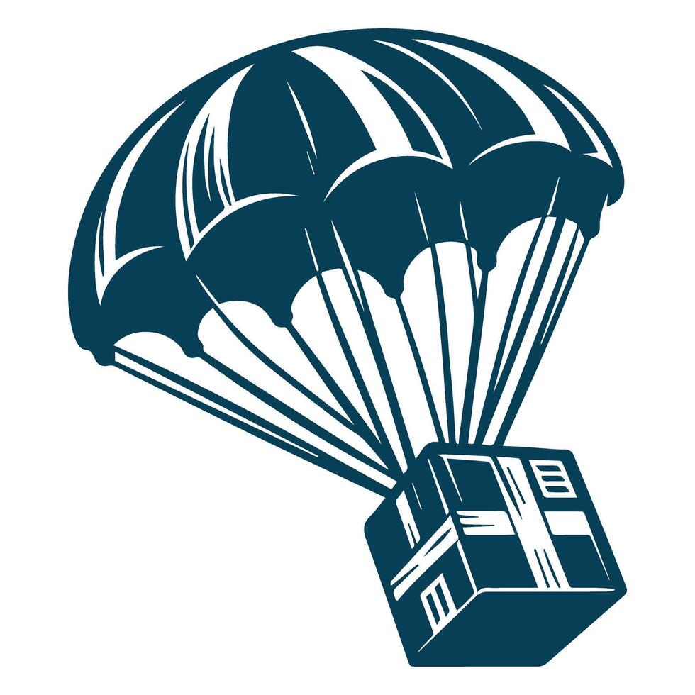 A box with a parachute on it vector