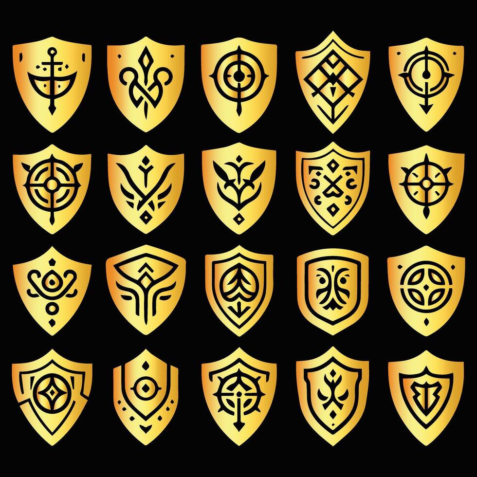 Collection of Elegant Golden Shields vector