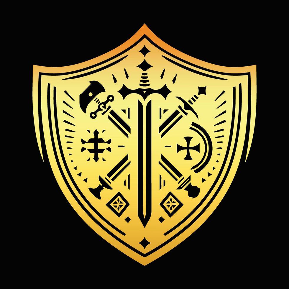 Set of Ornate Golden Shields vector
