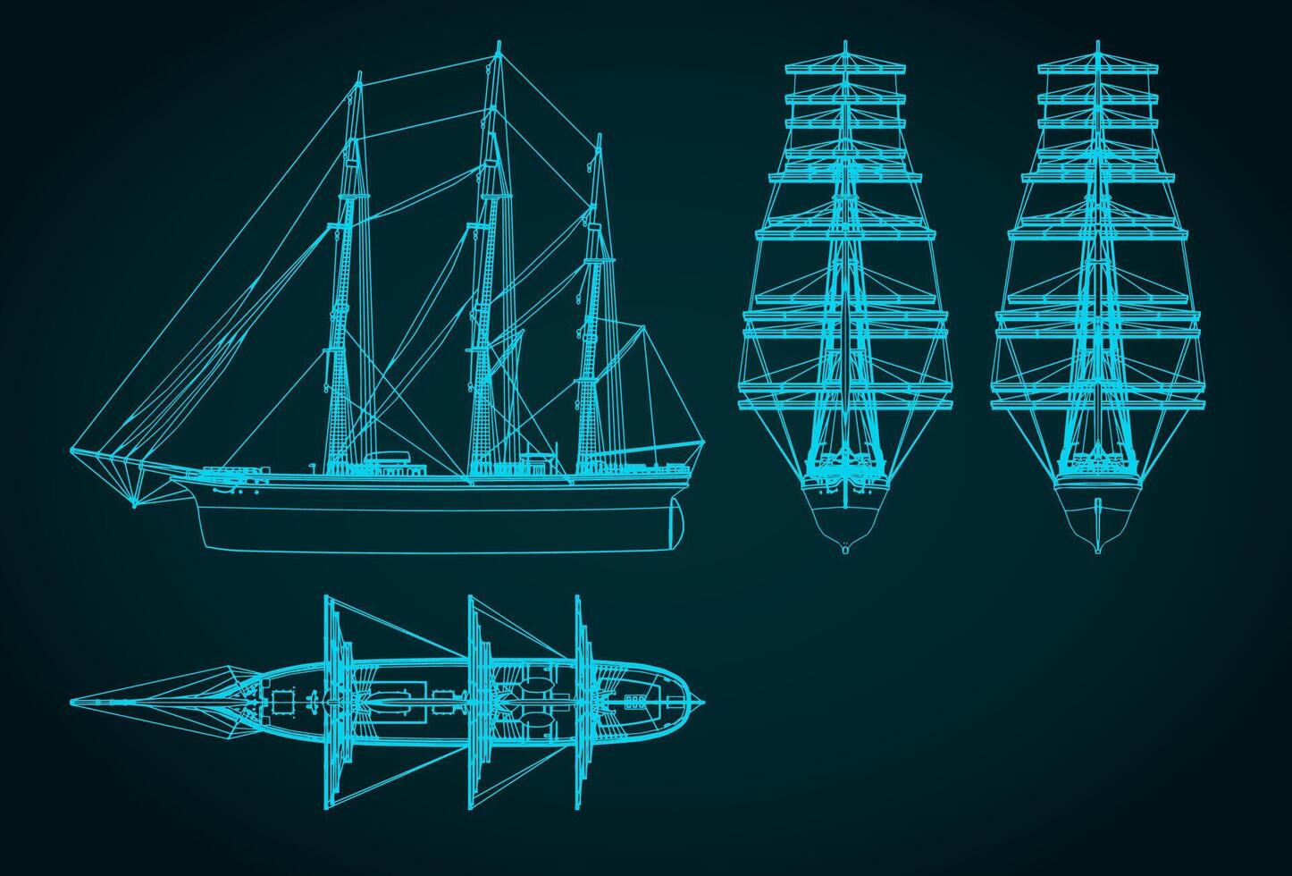 Sailing ship blueprints vector