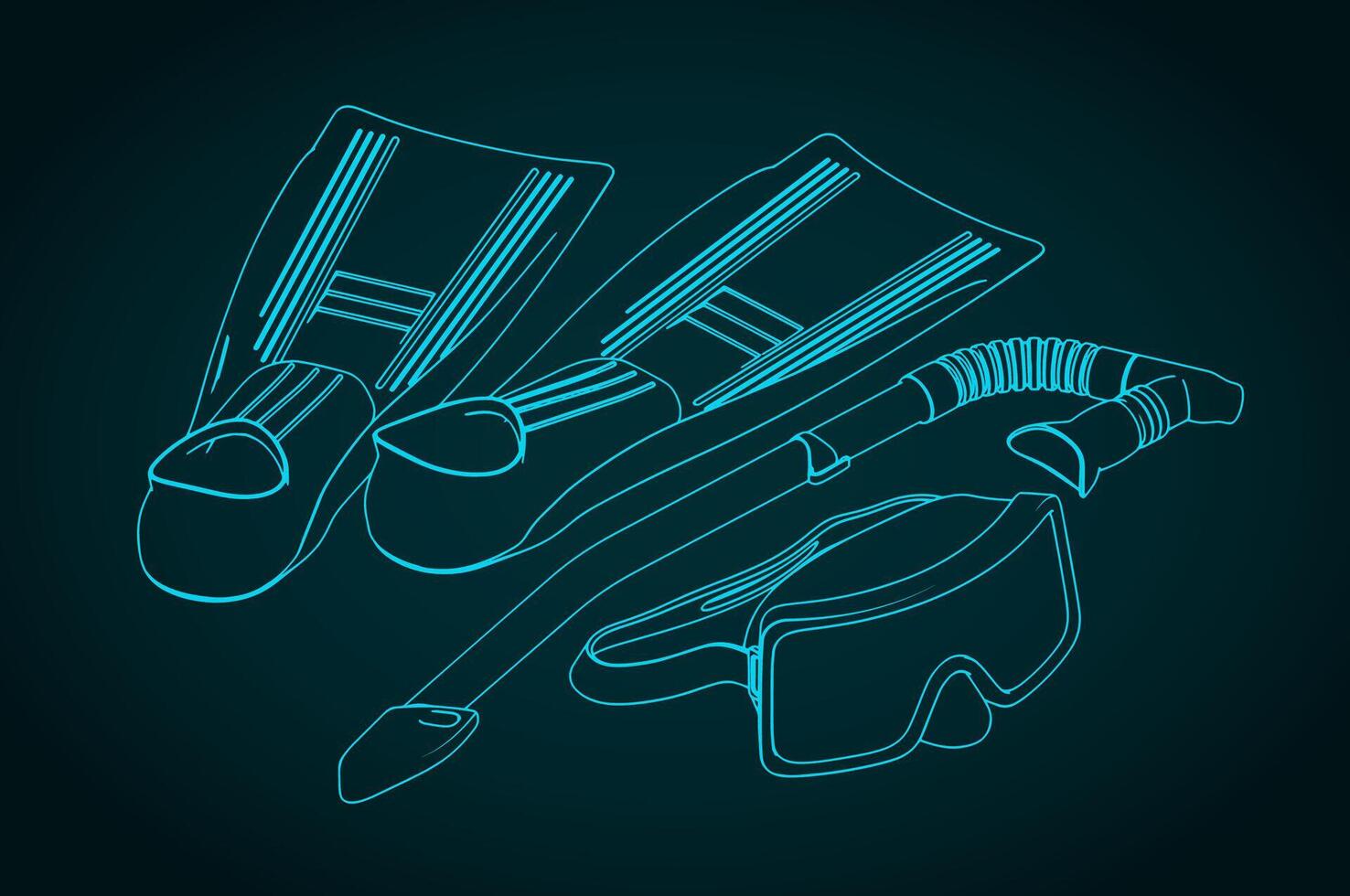 Snorkeling and diving equipment drawings vector