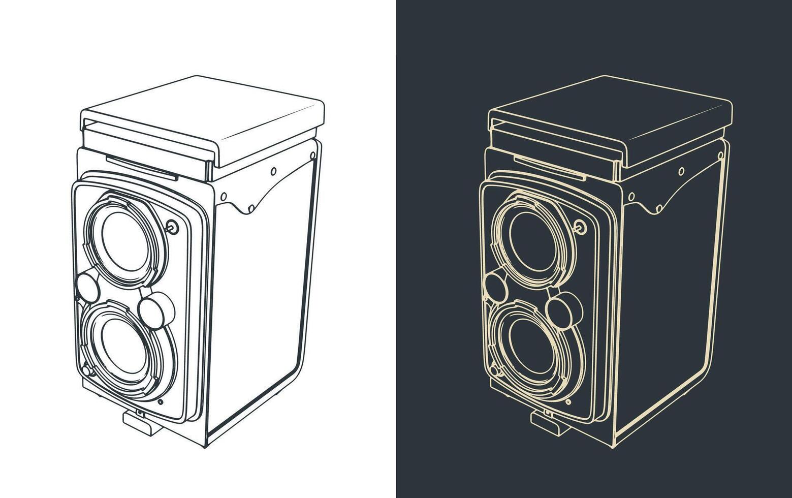 Twin-lens reflex vintage camera vector
