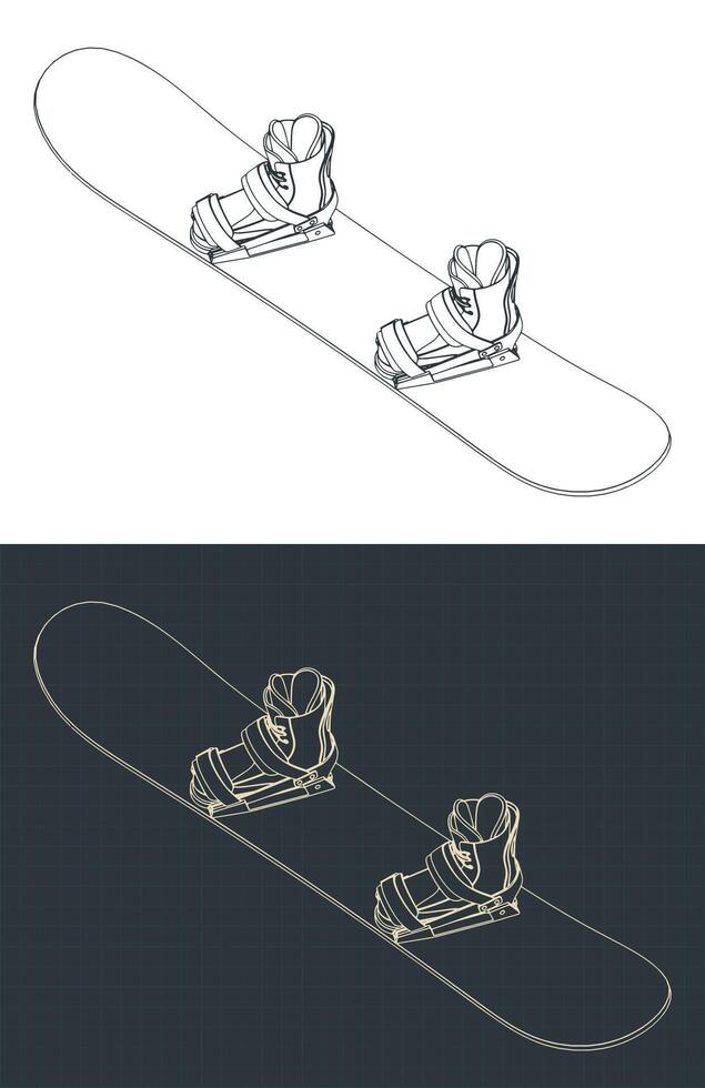 Snowboard board and boots isometric blueprint vector