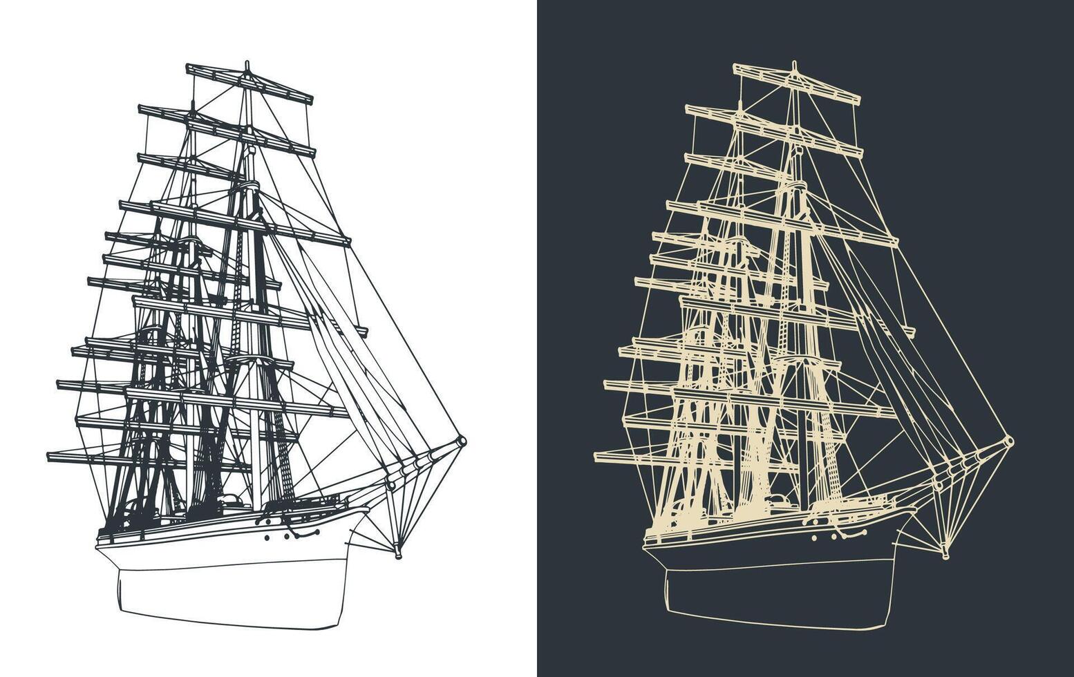 Sailing ship illustrations vector
