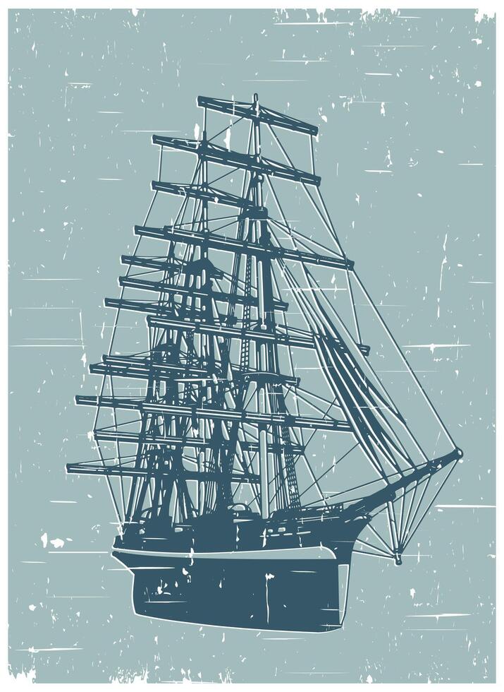 Sailing ship retro poster vector