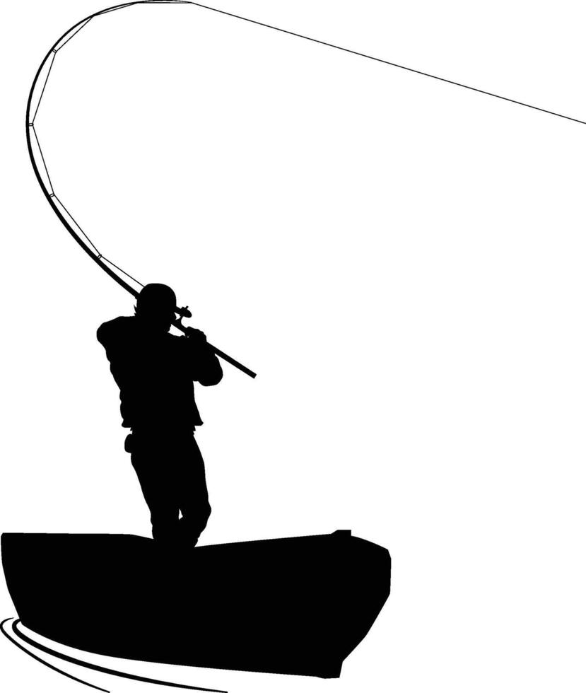 Fisherman catch fish in a boat icon silhouette illustration vector