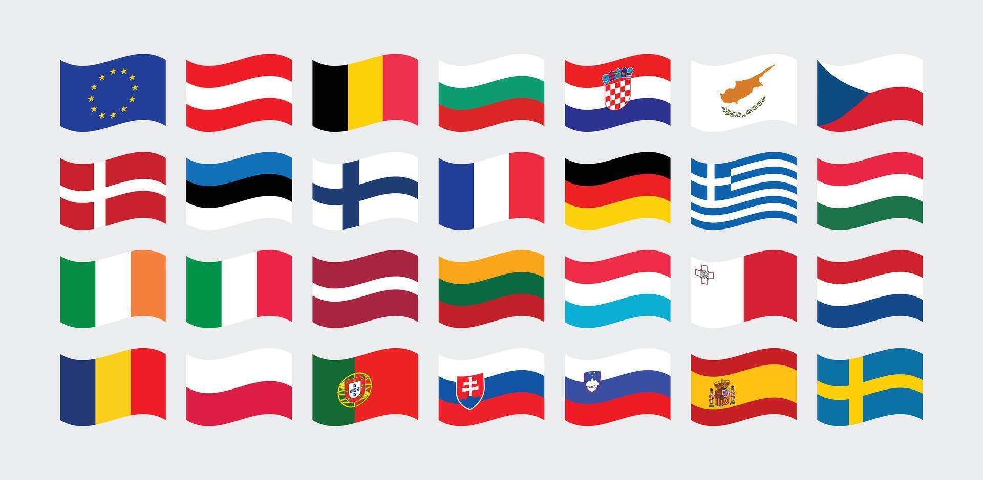 National Flag of All European Union countries. Set of European Union country Flag. vector