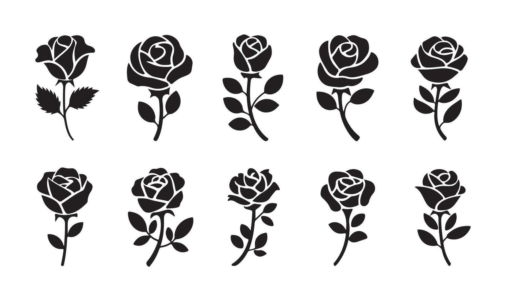 Set of roses silhouettes. Rose icon vector