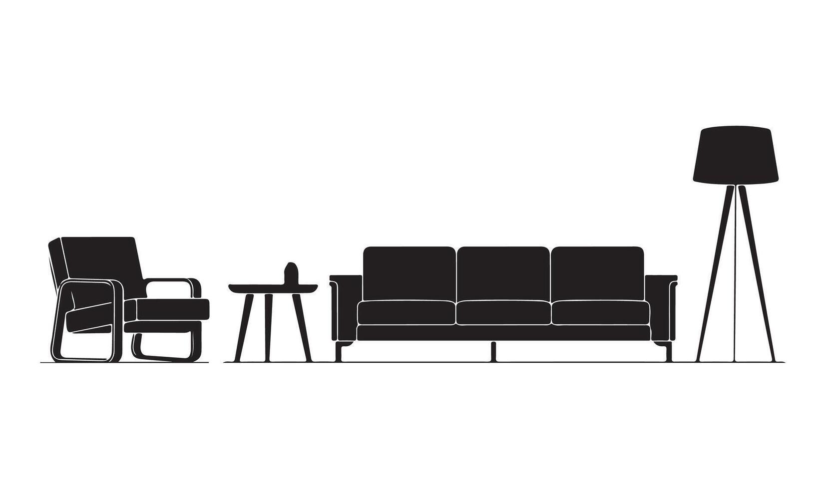 A set black and white silhouette Furniture collection isolated on a white background. vector