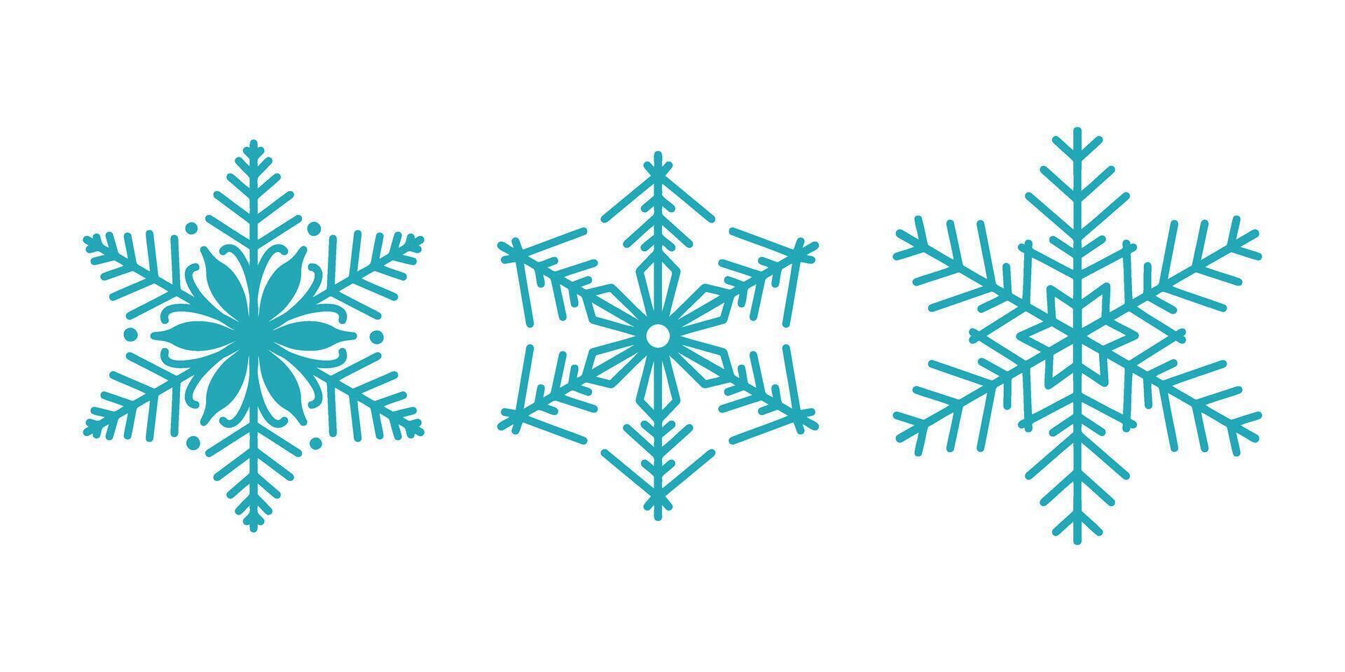 Beautiful snowflakes set, detailed hand drawn flat line illustration. Graphic outline drawing. Christmas and New Year symbol. Unique snowflake silhouette icons set for frosty winter design vector