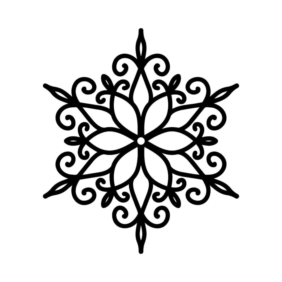 Unique snowflake, detailed hand drawn flat illustration. Graphic outline drawing. Christmas and New Year symbol. Beautiful snowflake silhouette icon for winter design and decoration vector