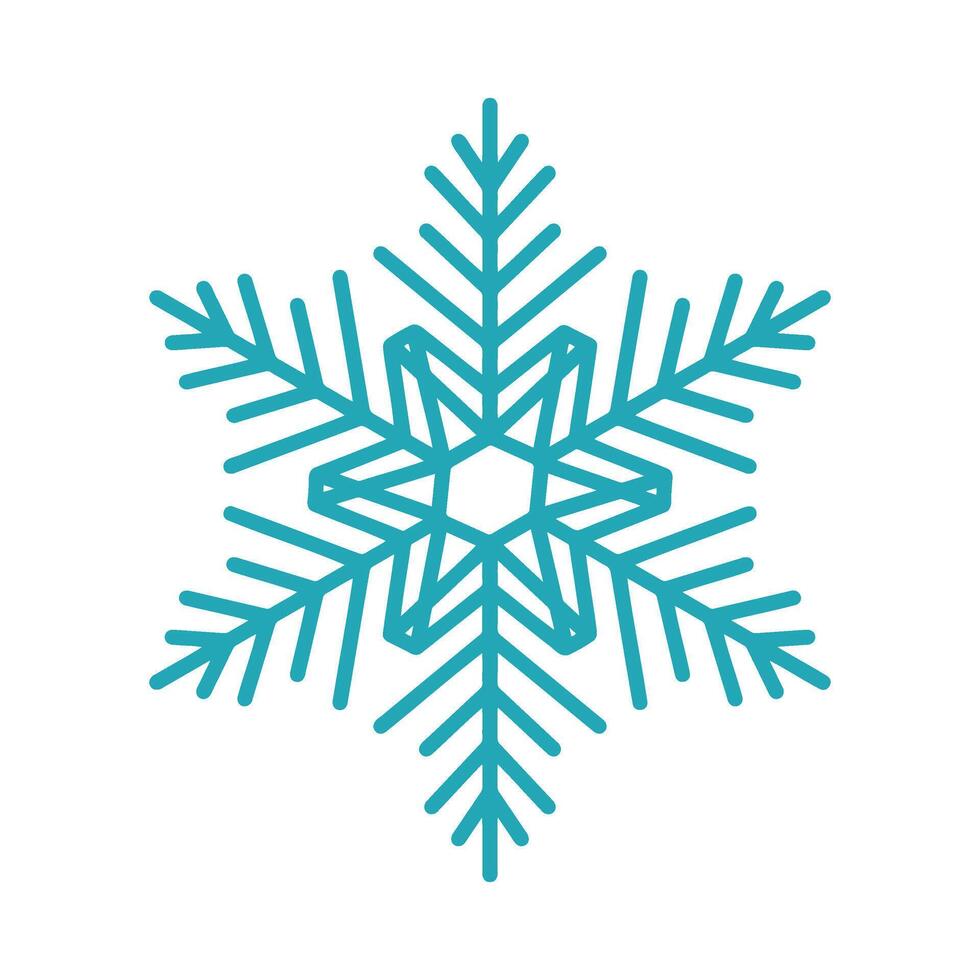 Blue snowflake, detailed hand drawn flat illustration. Graphic outline doodle drawing. Christmas and New Year symbol. Unique snowflake silhouette icon for frosty winter designs and decor vector