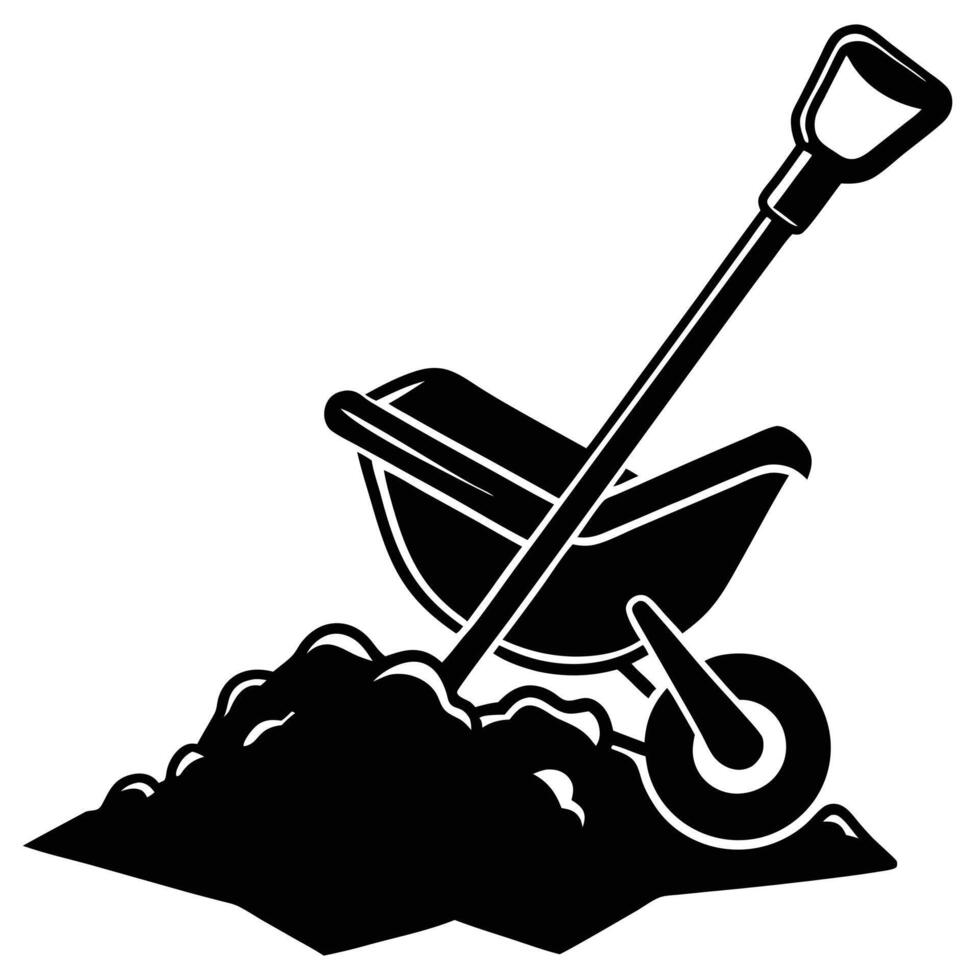 Wheelbarrow with shovel and shovel vector