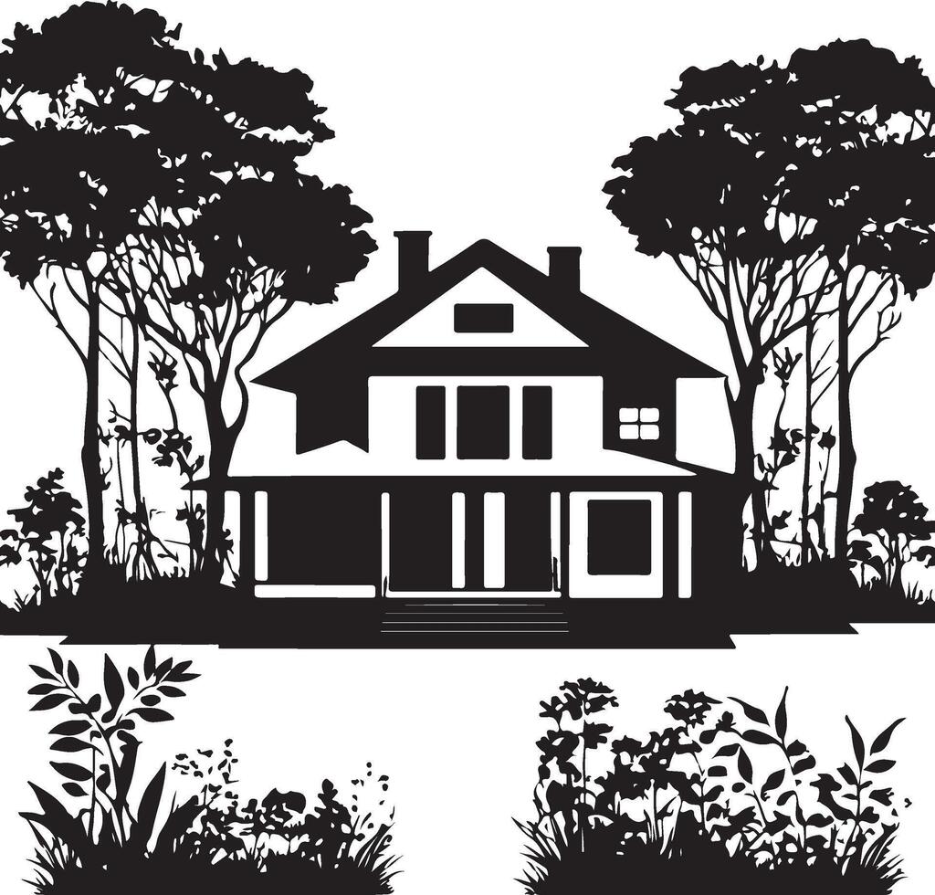 Silhouette of a house in the woods vector